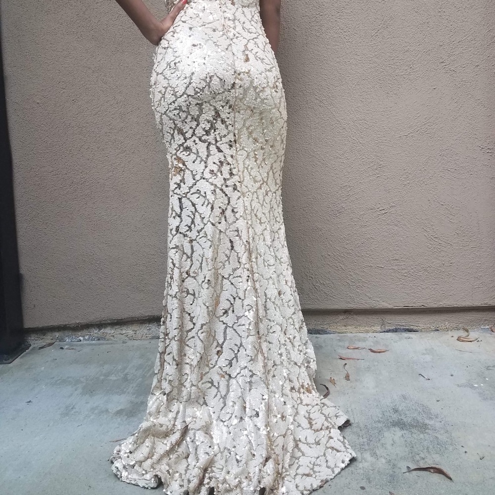 Gold and white sequin glam dress